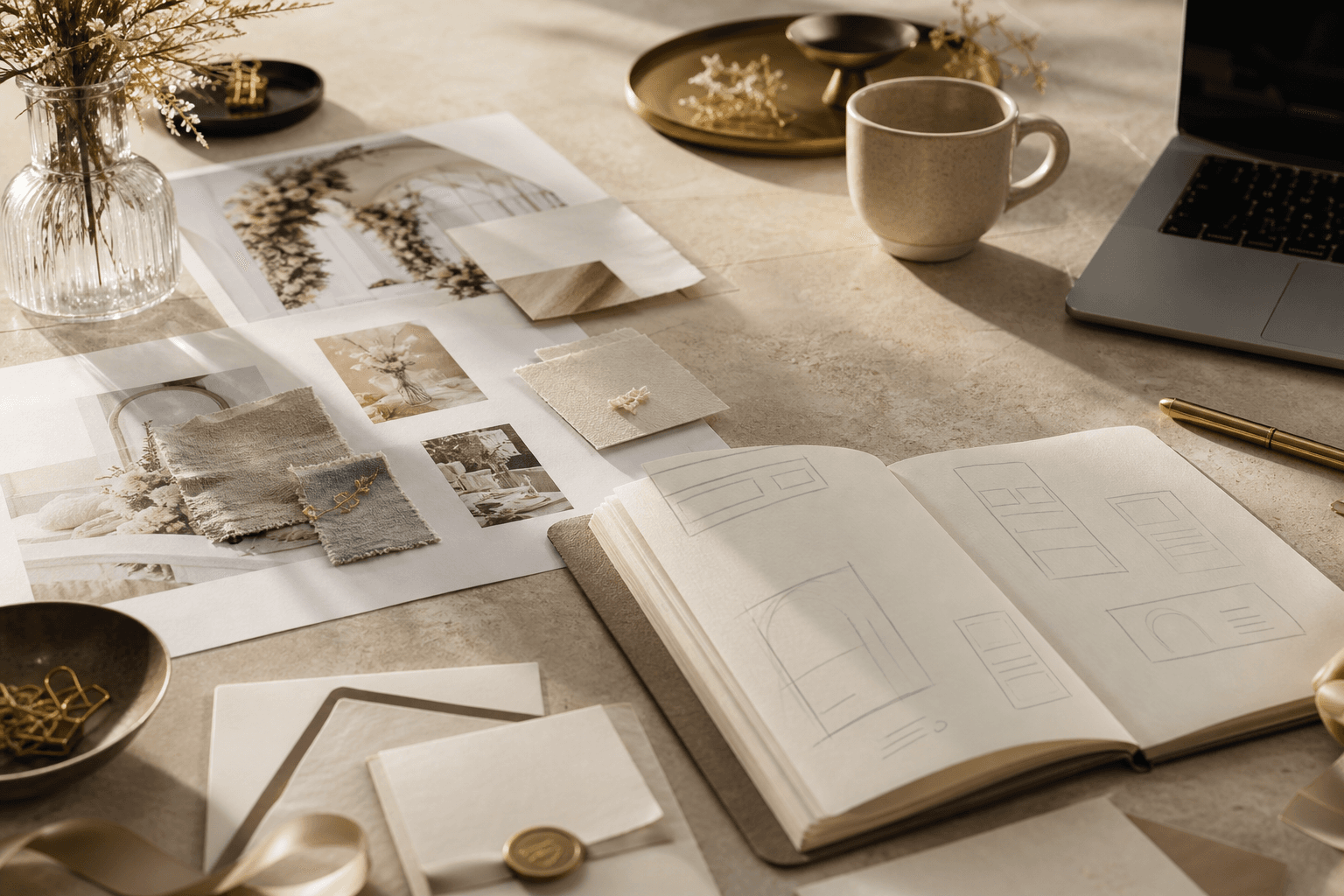 A creative studio desk where the Gvent team shapes ideas